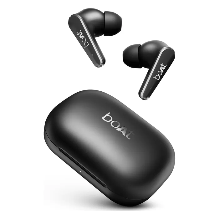 boAt Airdopes 280 ANC true wireless earbuds in Active Black, earbuds with the open charging case