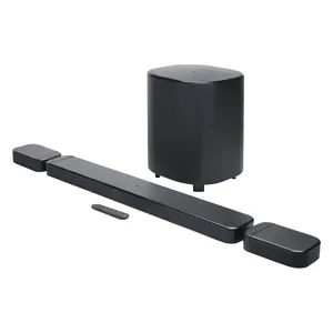 JBL Bar 800MK2 soundbar with detachable surround speakers and wireless subwoofer in Black, soundbar with surround speakers attached, subwoofer and remote