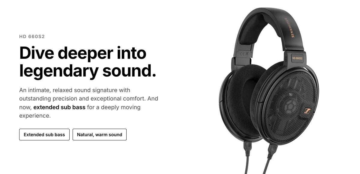 Sennheiser HD 660S2 open-back headphones with extended sub bass and a natural, warm sound