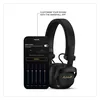 Marshall Milton A.N.C. wireless on-ear noise cancelling headphones in Black, with the Marshall app on a phone
