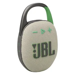 JBL Clip 5 portable Bluetooth speaker in Sand, front view