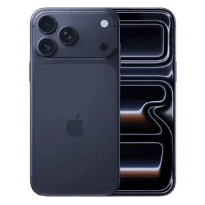 Apple iPhone 17 Pro Max in Deep Blue, back and front views