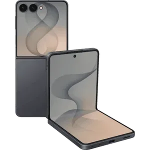 Samsung Galaxy Z Flip 8 in Graphite, half folded with the FlexWindow