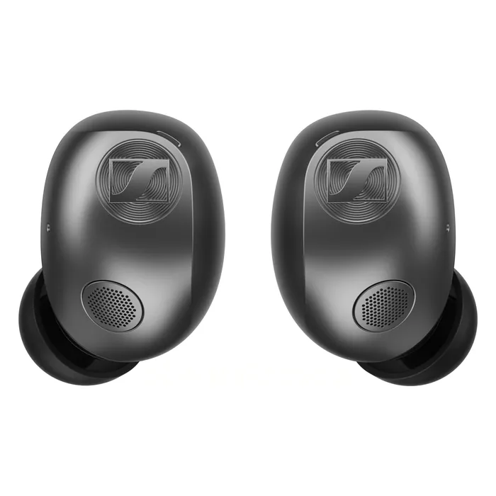 Sennheiser Momentum True Wireless 5 noise cancelling earbuds in Graphite, pair of earbuds, front view