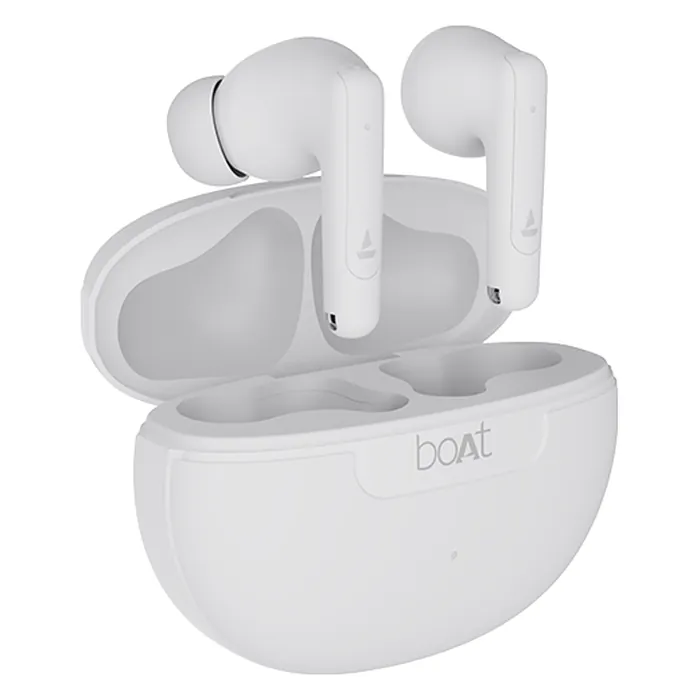 boAt Airdopes 161 ANC true wireless earbuds in White, earbuds with the open charging case