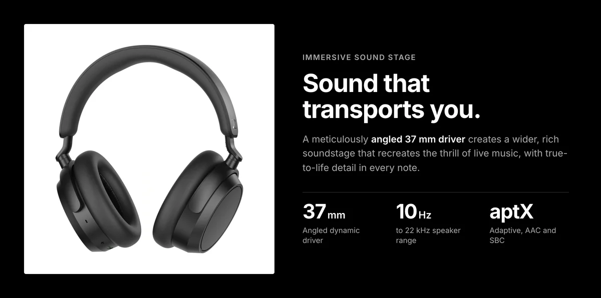 Sennheiser Accentum Plus Wireless angled 37 mm driver, 10 Hz to 22 kHz, aptX Adaptive, AAC and SBC