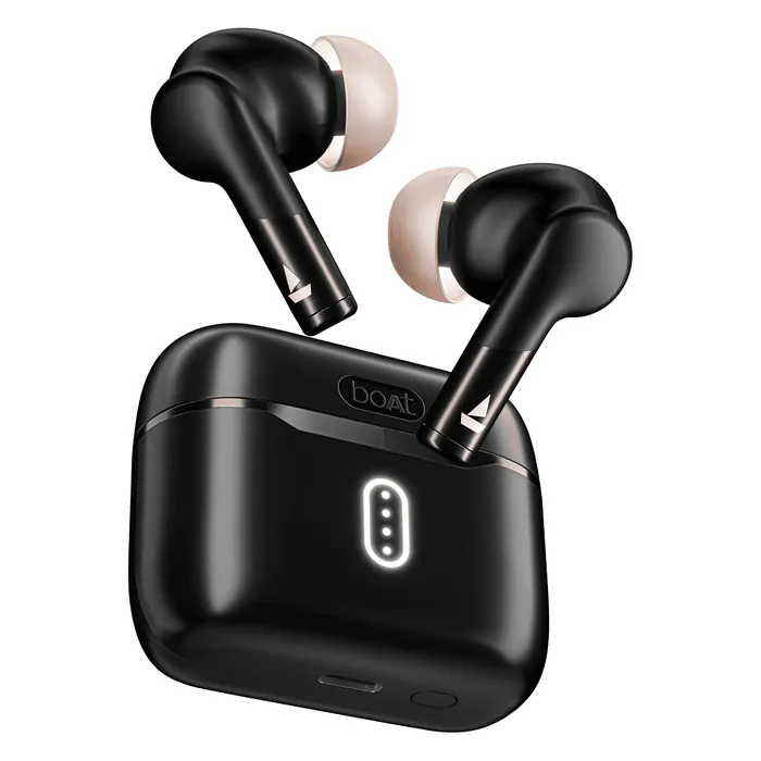 boAt Airdopes 148 Gen 2 true wireless earbuds in Active Black, earbuds with the open charging case