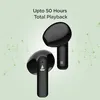 boAt Airdopes 100 true wireless earbuds in Opal Black, front and back of the earbuds, 50 hours total playback