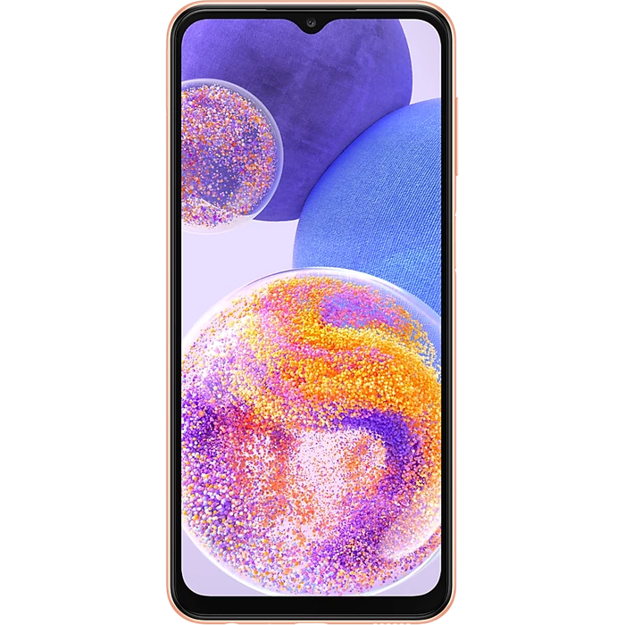 Samsung Galaxy A23 4G in Orange, front view of the 6.6-inch screen