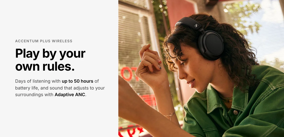 Sennheiser Accentum Plus Wireless headphones with up to 50 hours of battery life and Adaptive ANC