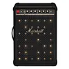 Marshall Bromley 450 portable Bluetooth party speaker in Black and Brass, front view with the stage lights on