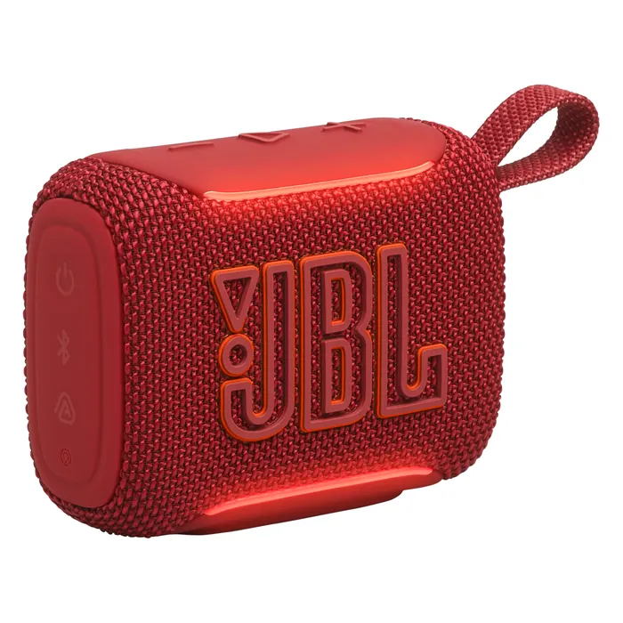 JBL Go 5 portable Bluetooth speaker in Red, angled front view