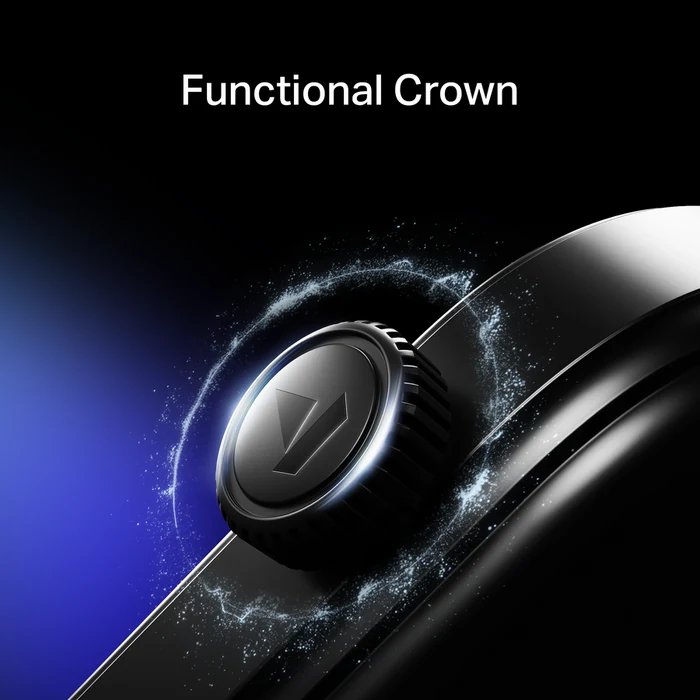 boAt Storm Infinity Plus in Active Black, functional crown close-up