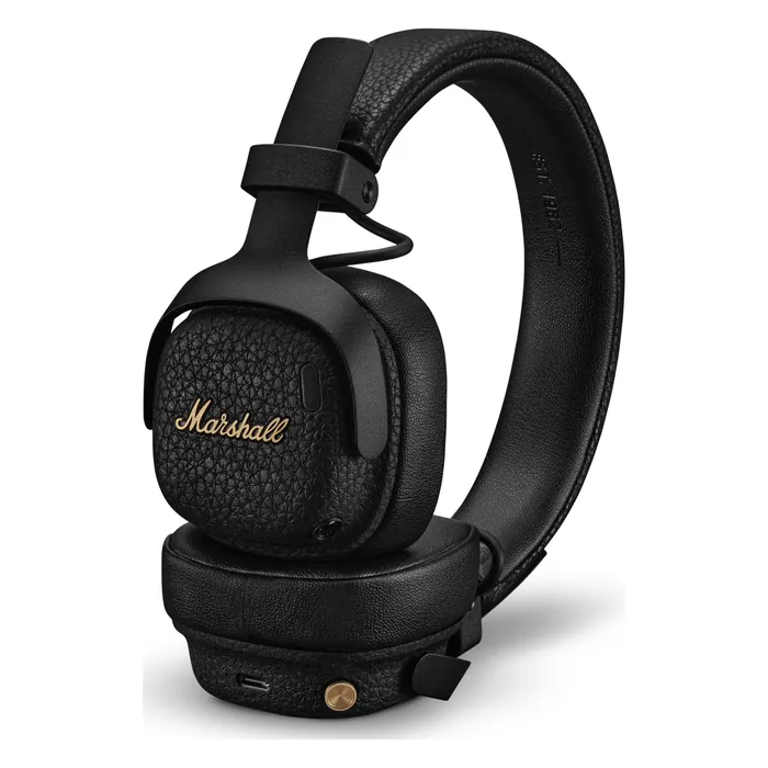 Marshall Milton A.N.C. wireless on-ear noise cancelling headphones in Black, angled side view