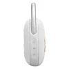 JBL Clip 5 portable Bluetooth speaker in White, side view with buttons