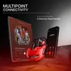 boAt Nirvana Crystl true wireless earbuds in Blazing Red, multipoint connection to a tablet and a phone