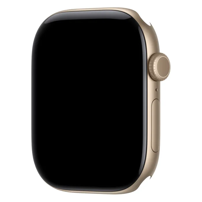 Apple Watch Series 12 46mm Light Gold Aluminium case on its own, showing the Digital Crown and side button