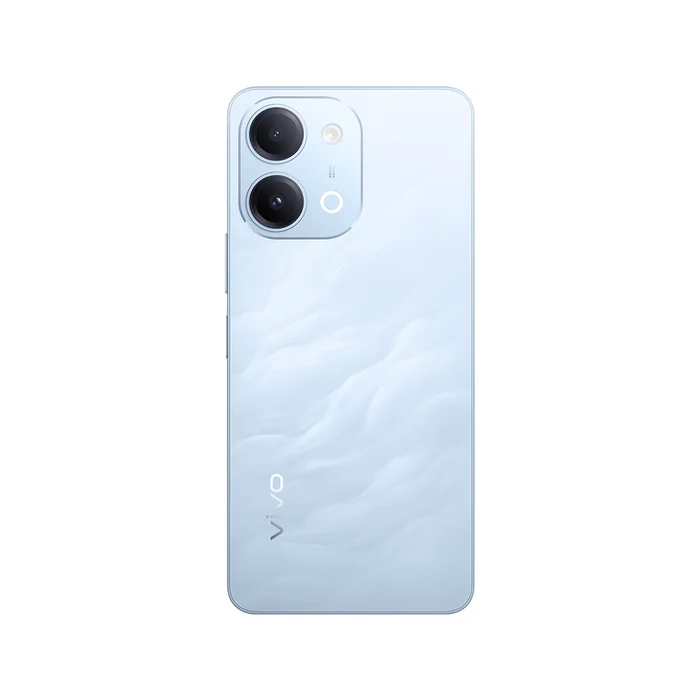 Vivo T5 Lite 5G in Wave Blue, back view with the dual camera and ring light