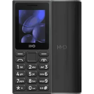 HMD 105 in Black, front view with the 2-inch screen and keypad, next to the back with the HMD logo