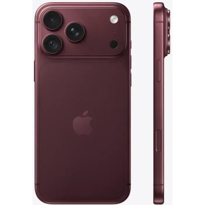 Apple iPhone 18 Pro Max in Burgundy, back view and side profile showing the buttons