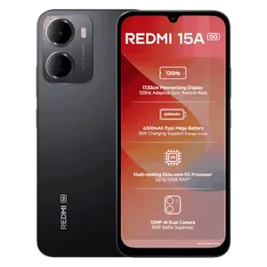 Xiaomi Redmi 15A 5G in Ace Black, front and back views