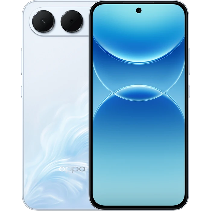 OPPO F35 5G in Wave Blue, back and front views
