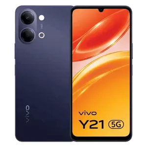 vivo Y21 5G in Mystic Blue, front and back views