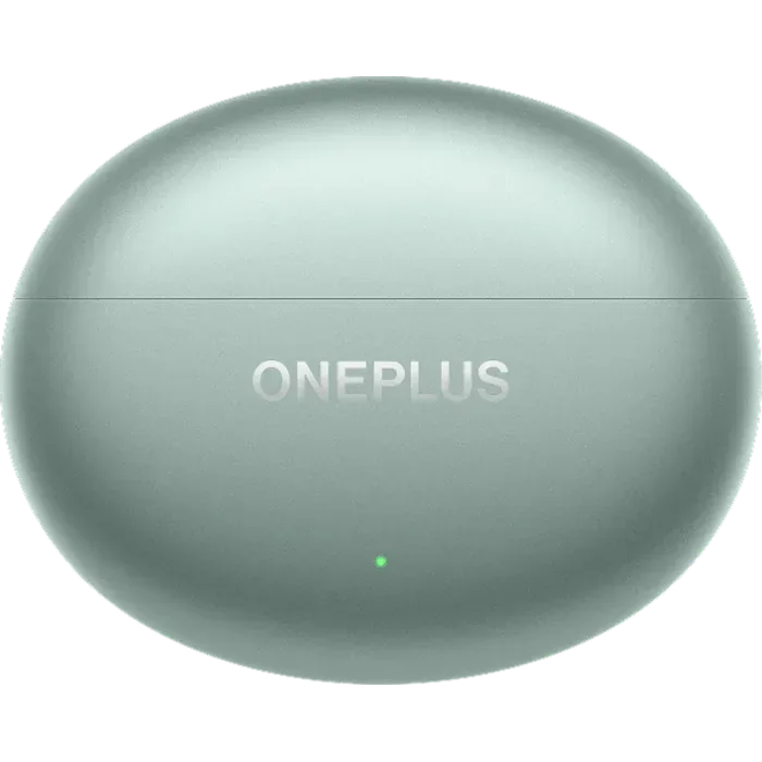 OnePlus Buds 4 true wireless noise cancelling earbuds in Zen Green, closed charging case, front view
