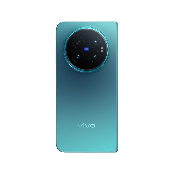 Vivo X Fold6 in Nebula Teal, back view with the ZEISS camera module