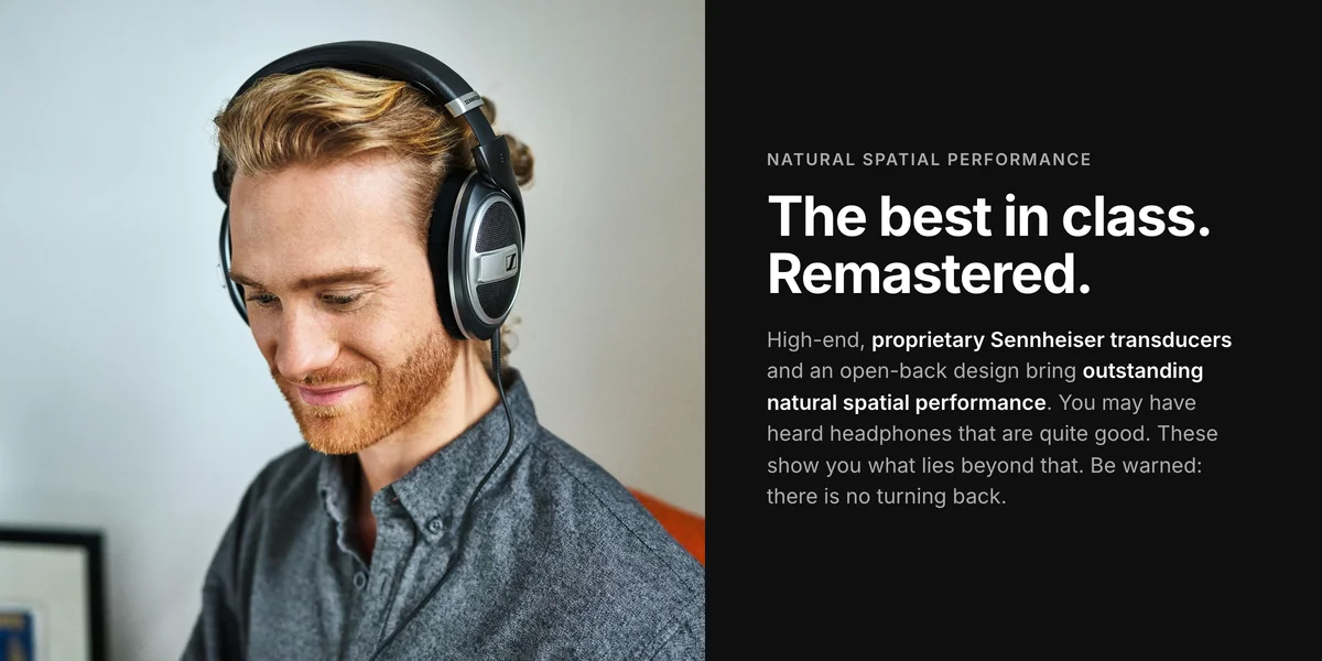 Man listening on Sennheiser HD 599 SE open-back headphones with natural spatial performance