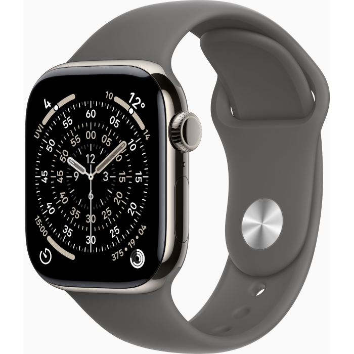 Watch Series 11 GPS + Cellular 42mm Natural Titanium Case with Stone Grey Sport Band - M/L