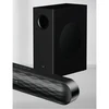 boAt Aavante Lyric 2.1 channel soundbar in Premium Black, close-up of the soundbar and wired subwoofer