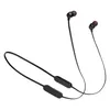 JBL Tune 175BT wireless in-ear neckband in Black, angled view with the flat cable, remote and earbuds