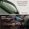 boAt Stone 580 portable Bluetooth speaker in Pine Green, top buttons and USB and AUX ports, and IPX4 splash resistance by a stream
