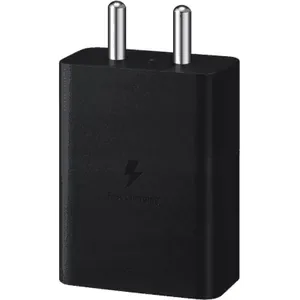 Samsung 15W USB-C Power Adapter without Cable - Black, front view with the plug pins