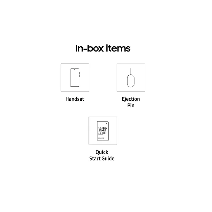 What's in the box: Galaxy A08 4G, SIM ejection pin and quick start guide