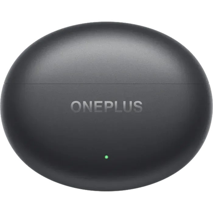 OnePlus Buds 4 true wireless noise cancelling earbuds in Storm Gray, closed charging case, front view