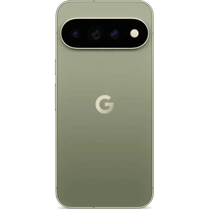 Google Pixel 11 Pro XL in Olive, back view showing the camera bar and G logo
