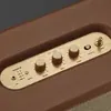 Marshall Woburn III Bluetooth home speaker in Brown, brass control panel close-up