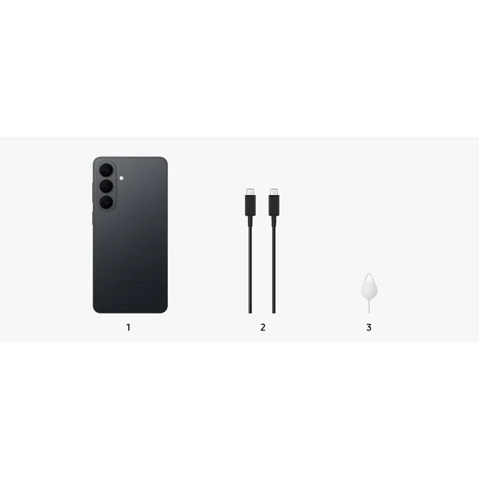 Samsung Galaxy S26+ in Black, what is in the box: phone, USB Type-C cable and ejection pin