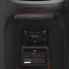 JBL PartyBox Stage 320 portable Bluetooth party speaker in Black, rear input panel with two 6.35 mm jacks, USB-A and AUX