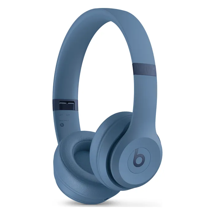 Beats Solo 4 on-ear wireless headphones in Slate Blue, angled front view
