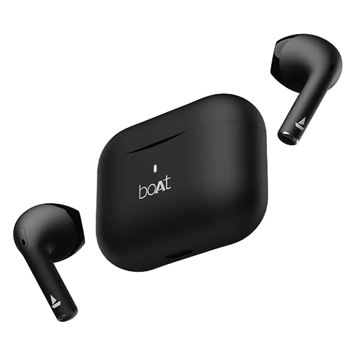 boAt Airdopes Ace true wireless earbuds in Active Black, earbuds and charging case