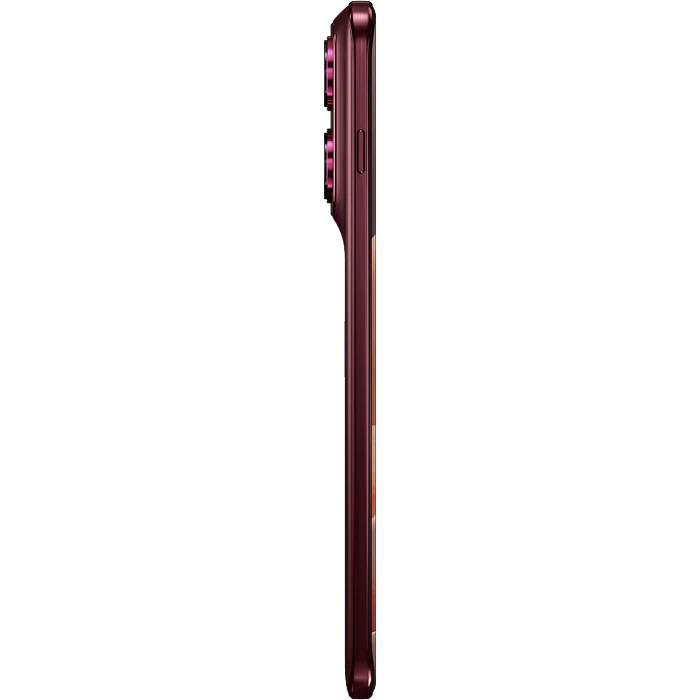 Motorola Edge 70 Pro+ in Pantone Zinfandel, side view