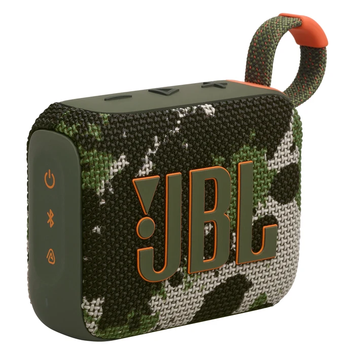 JBL Go 4 portable Bluetooth speaker in Squad, angled front view