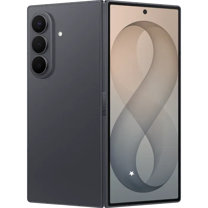Samsung Galaxy Z Fold 8 Ultra in Graphite, folded, angled back and cover screen views