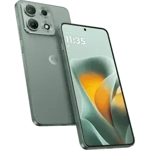 Motorola Edge 70 Max in Pantone Aqua Gray, back and front views, showing the camera module and the 6.8-inch screen
