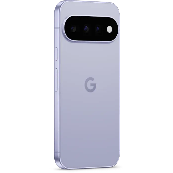 Google Pixel 11 in Frost, angled back view showing the camera bar and frame