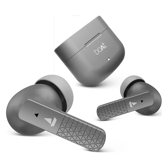 boAt Airdopes 91 true wireless earbuds in Mist Grey, earbuds and charging case
