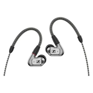 Sennheiser IE 200 wired in-ear monitors, Silver Edition, pair with ear hooks, front view